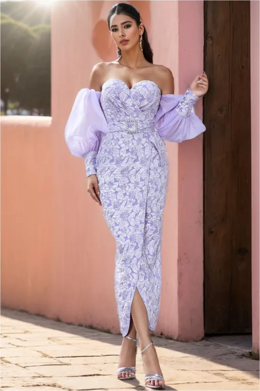 Lilac Off the Shoulder Cocktail Dress with Slit sold by Zapaka