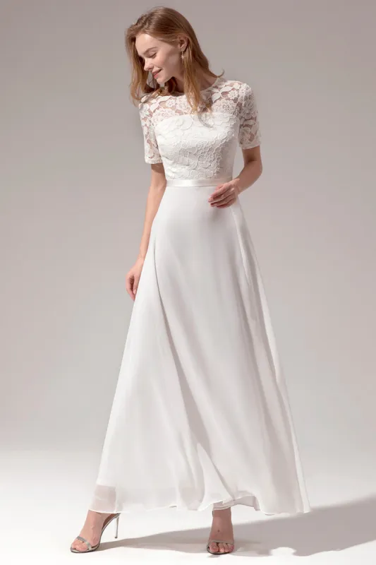 White A-line Formal Prom Dress With Lace sold by Zapaka