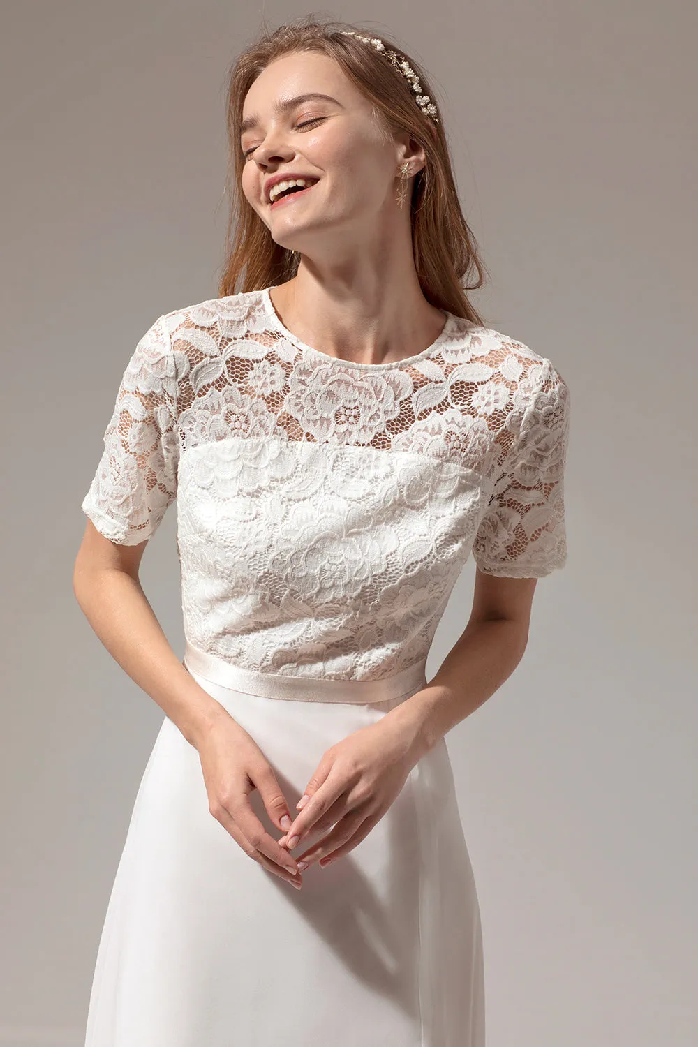 White A-line Formal Prom Dress With Lace sold by Zapaka product image thumbnail 4