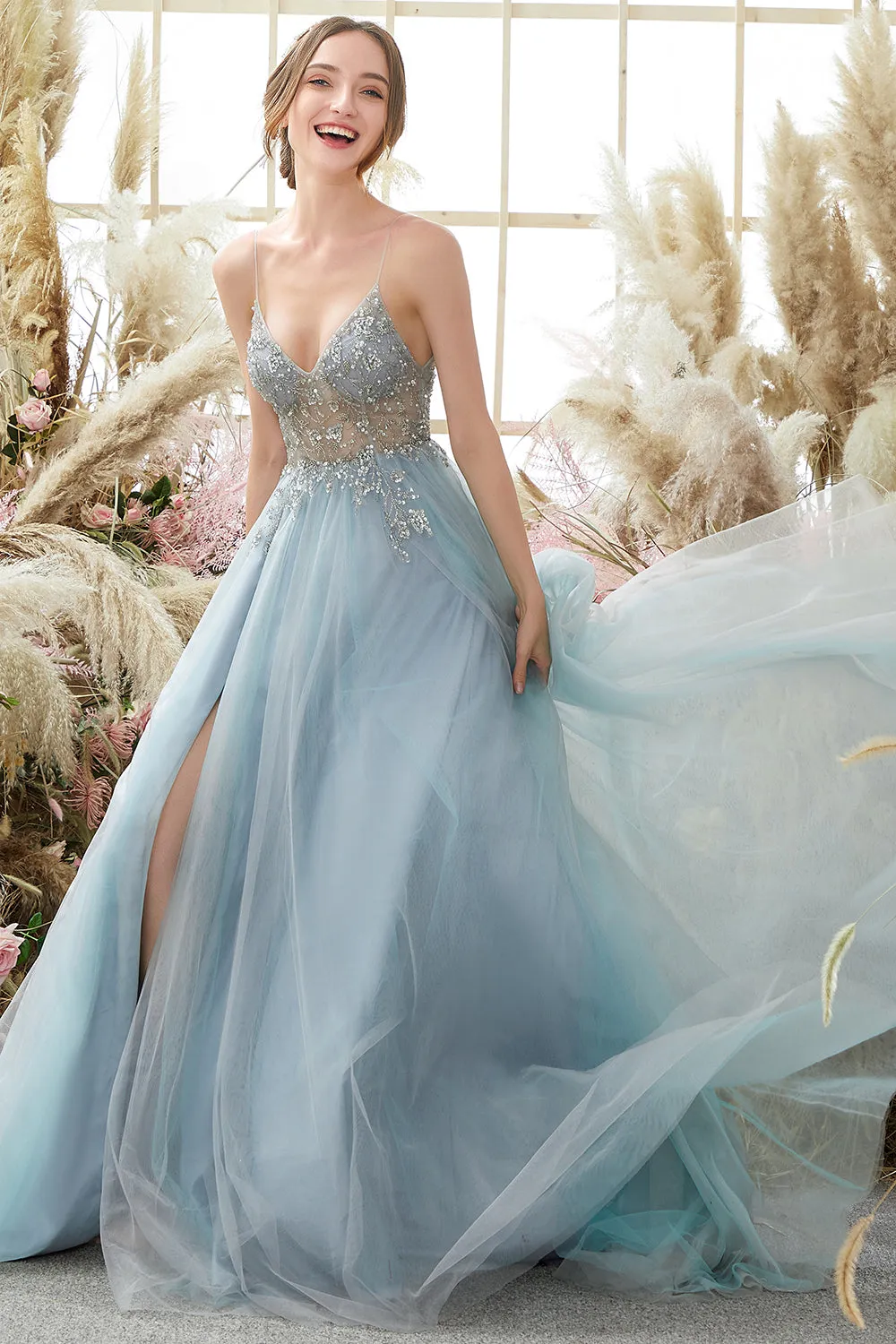 Light Blue Beading Tulle Prom Dress sold by Zapaka product image thumbnail 3