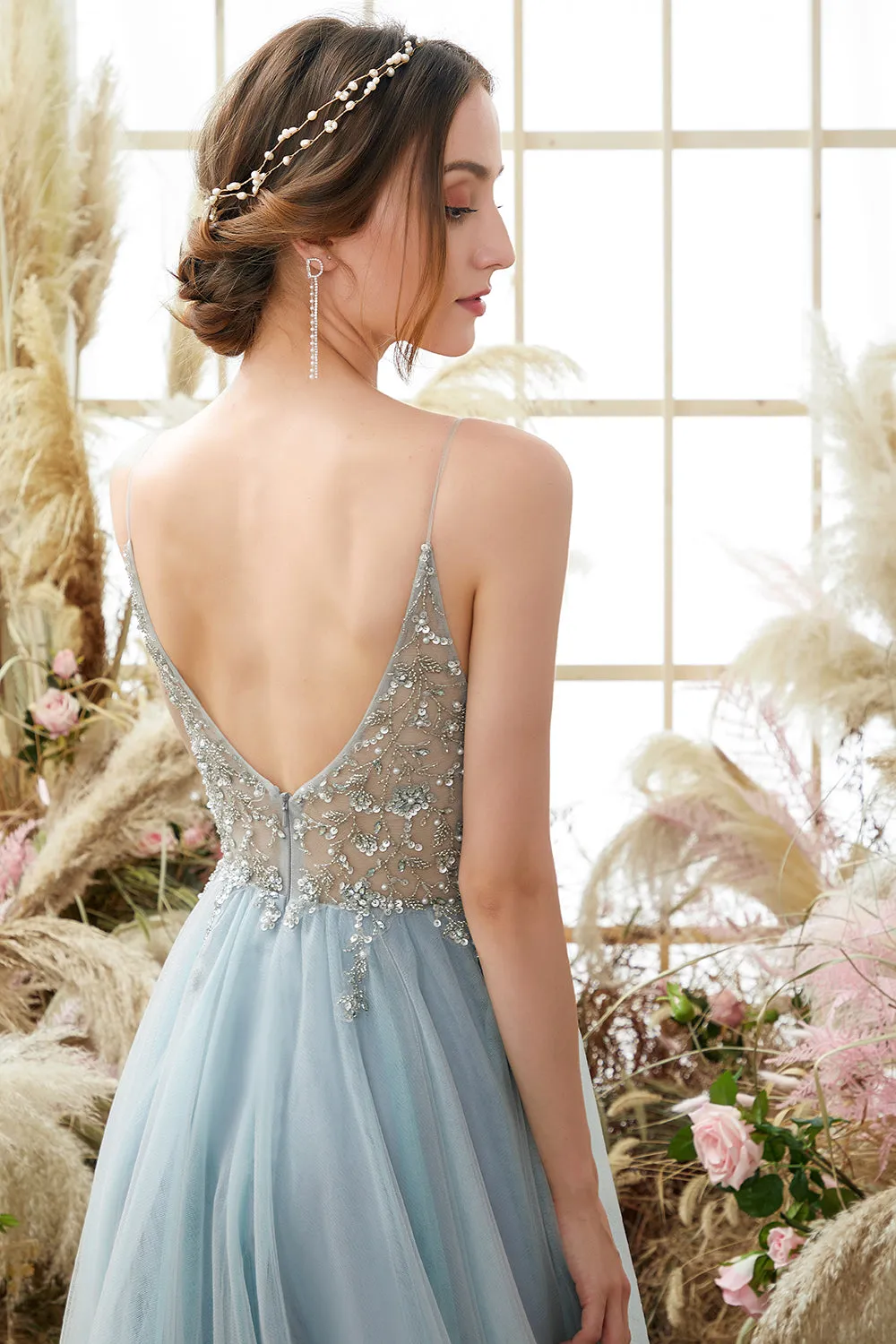 Light Blue Beading Tulle Prom Dress sold by Zapaka product image thumbnail 5