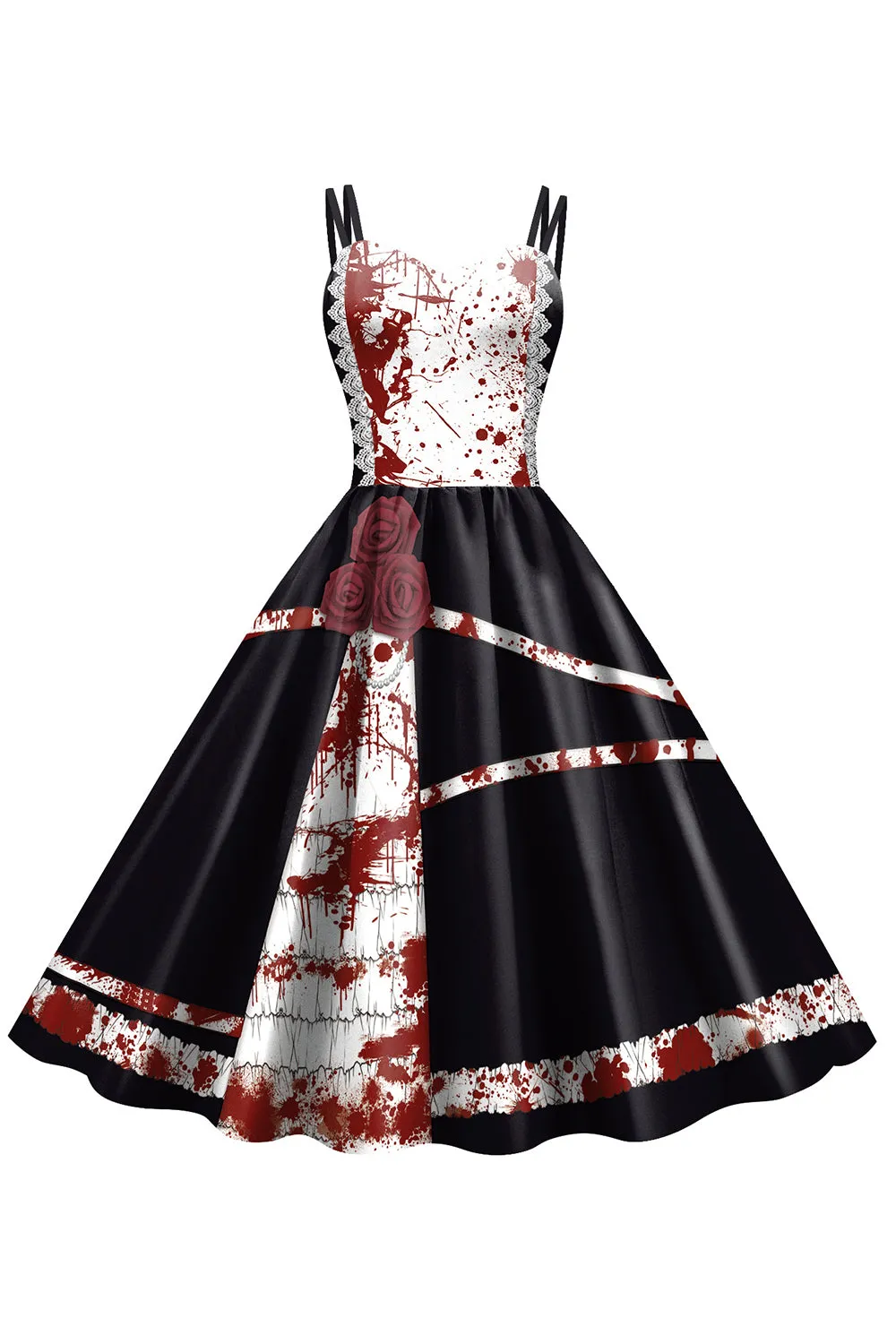 Black Halloween A-line Spaghetti Strap Vintage Dress sold by Zapaka