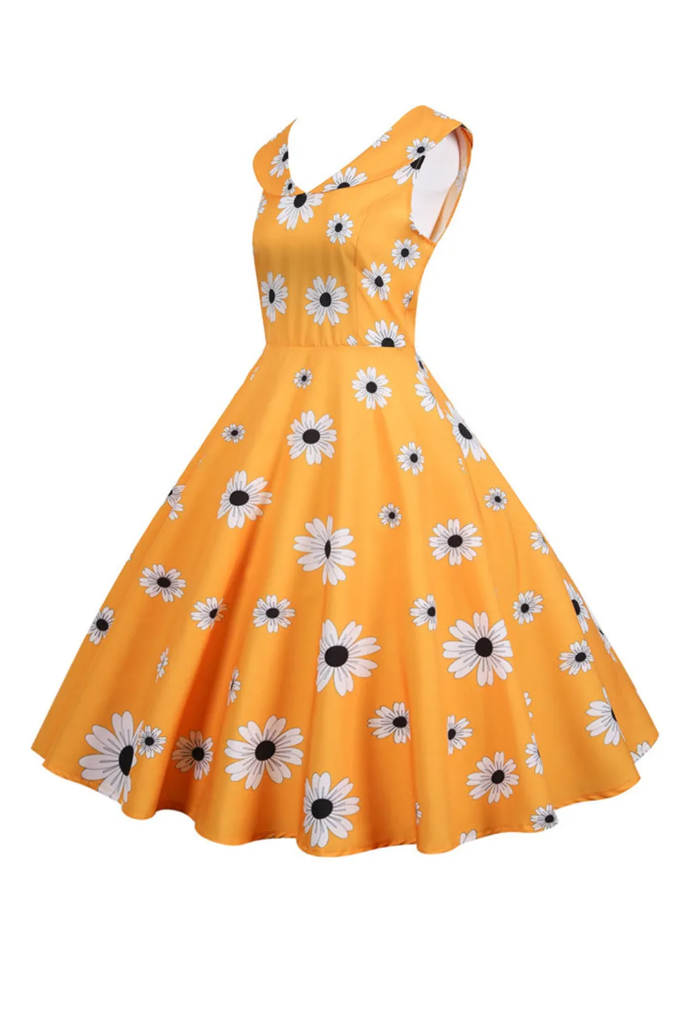 Sleeveless Printed Yellow 1950s Dress sold by Zapaka product image thumbnail 3