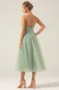 A-Line Tea-Length Corset Tulle Matcha Bridesmaid Dress sold by Zapaka