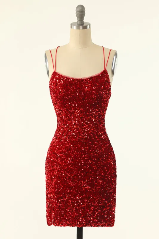 Red Sequins Tight Short Homecoming Dress sold by Zapaka