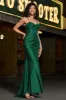 Stylish Mermaid Spaghetti Straps Dark Green Corset Prom Dress with Split Front sold by Zapaka