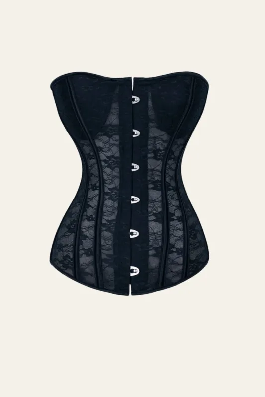 Black Steel Bone Lace Six-Star Flower Corset Shapewear sold by Zapaka