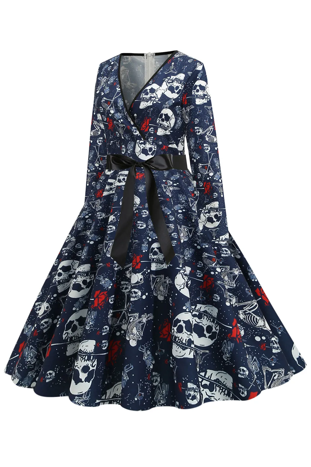 V Neck Skull Printed Navy Halloween Dress sold by Zapaka product image thumbnail 3