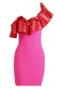 Hot Pink One Shoulder Cocktail Dress with Ruffles sold by Zapaka
