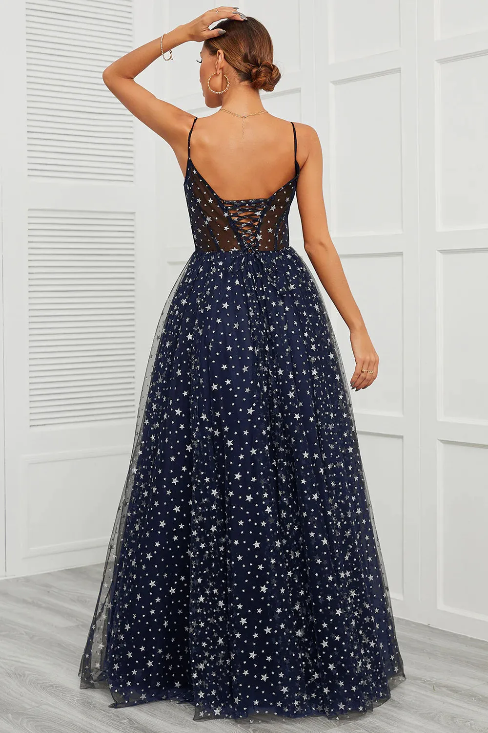 Spaghetti Straps Navy Long Prom Dress with Star sold by Zapaka product image thumbnail 2