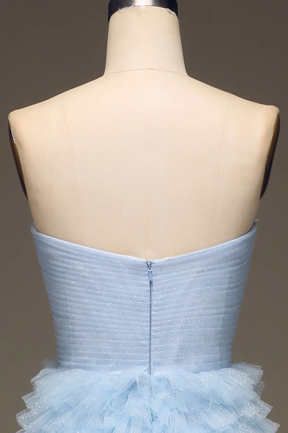 Light Blue Tulle A-Line Tiered Strapless Long Prom Dress sold by Zapaka product image thumbnail 5