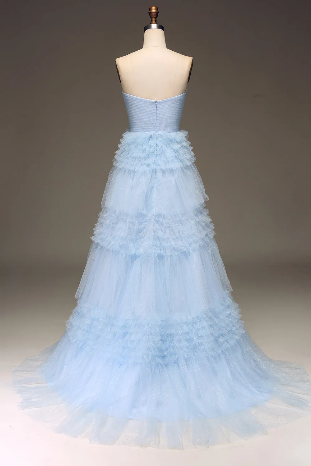 Light Blue Tulle A-Line Tiered Strapless Long Prom Dress sold by Zapaka product image thumbnail 2