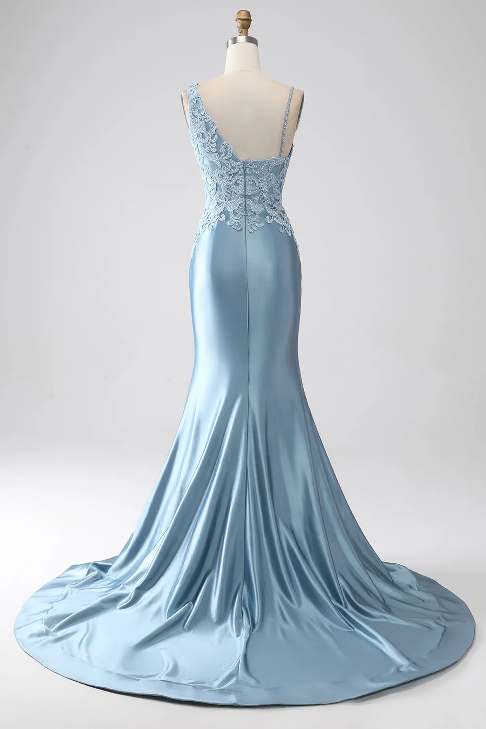Grey Blue Mermaid Spaghetti Straps Long Beaded Prom Dress With Appliques sold by Zapaka product image thumbnail 2