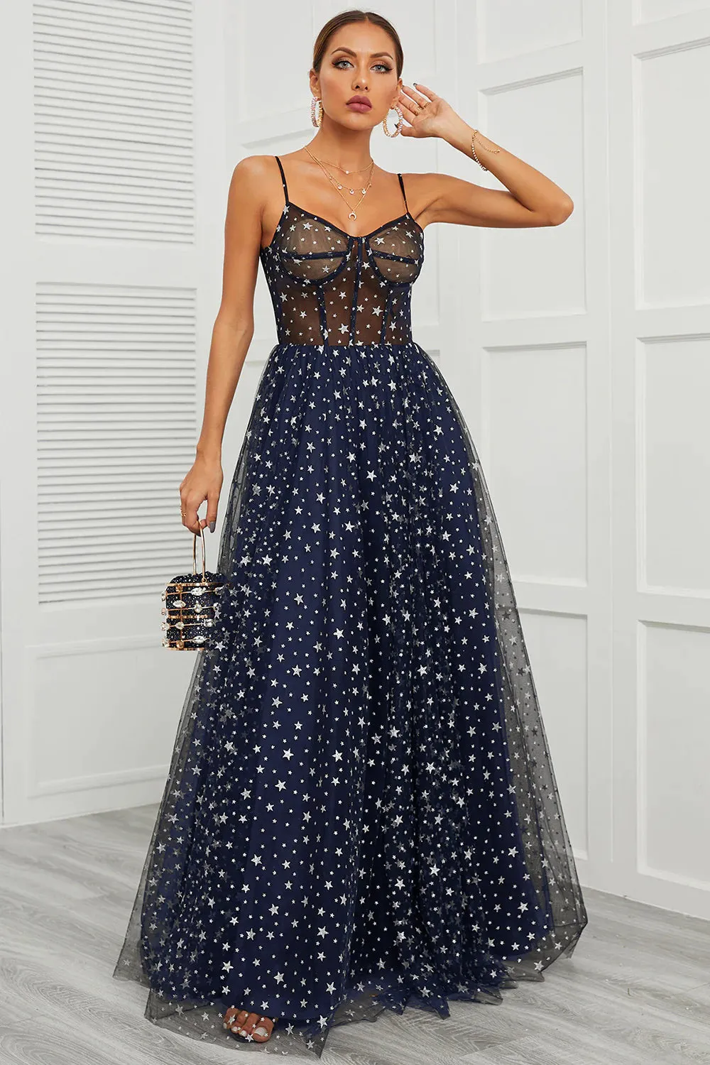 Spaghetti Straps Navy Long Prom Dress with Star sold by Zapaka product image thumbnail 3