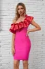 Hot Pink One Shoulder Cocktail Dress with Ruffles sold by Zapaka