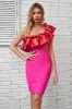 Hot Pink One Shoulder Cocktail Dress with Ruffles sold by Zapaka