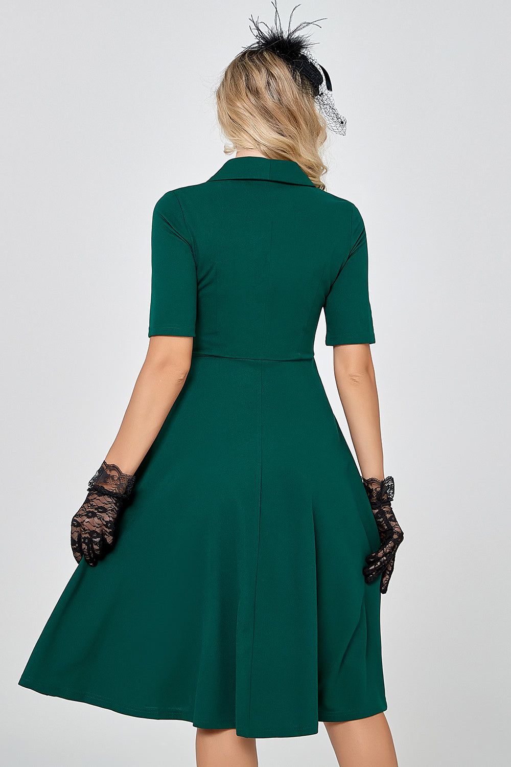 Dark Green Short Sleeves Vintage 1950s Dress with Buttom sold by Zapaka product image thumbnail 2