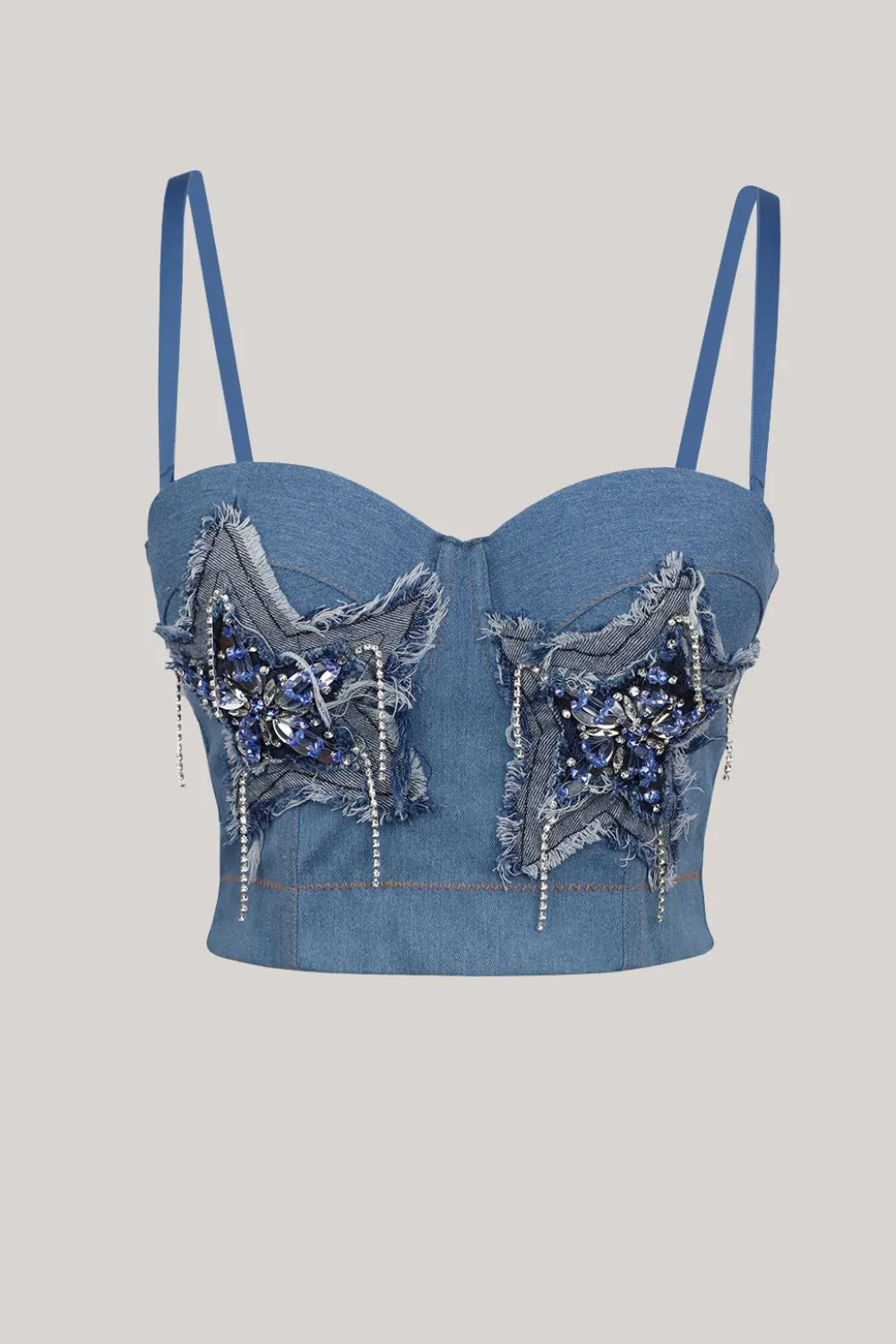 Sparkly Blue Jeans Corset Top With Stars sold by Zapaka