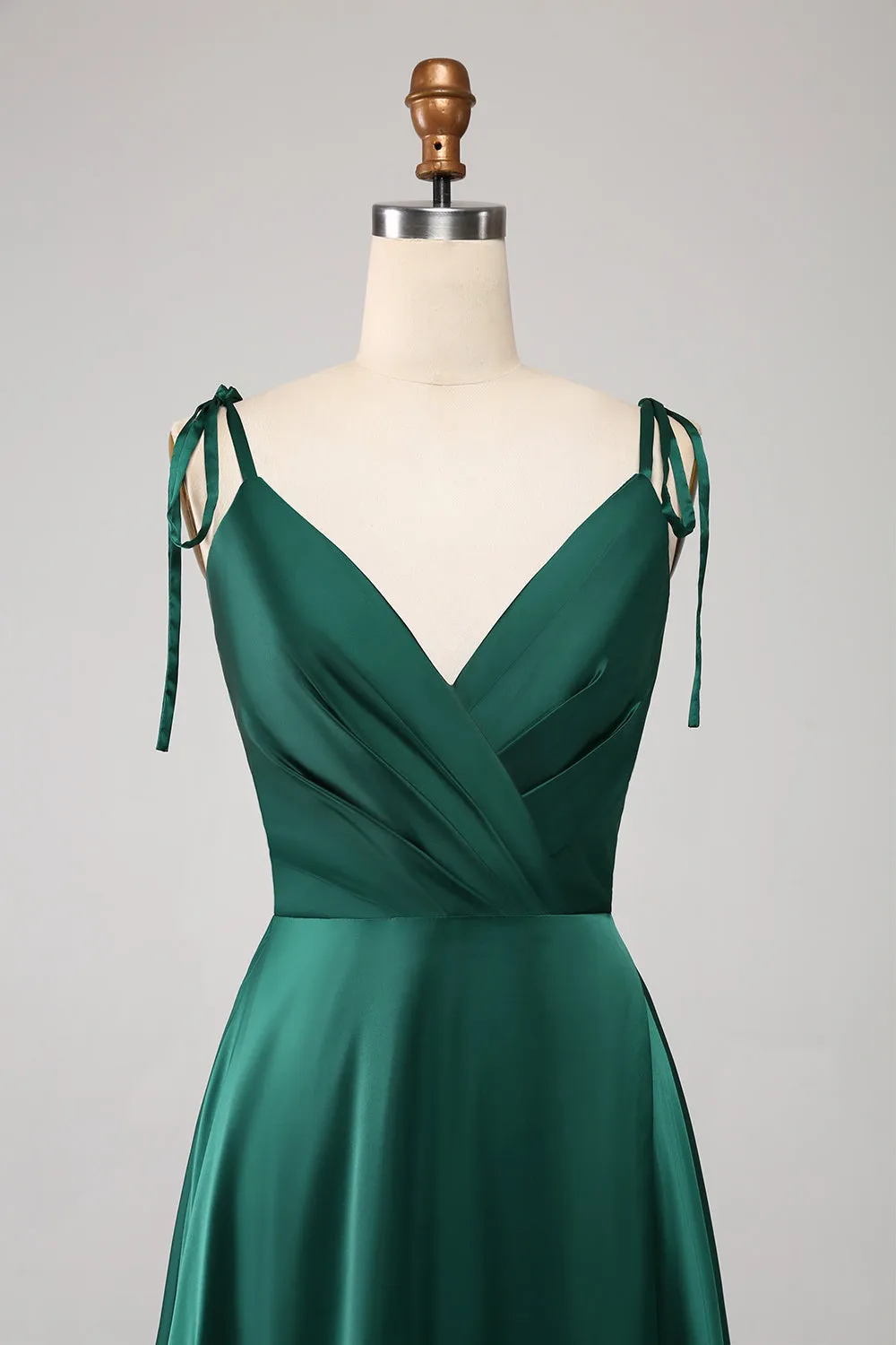 Simple Dark Green Spaghetti Straps Ruched Prom Dress with Slit sold by Zapaka product image thumbnail 4