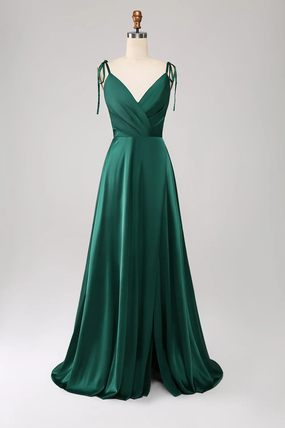 Simple Dark Green Spaghetti Straps Ruched Prom Dress with Slit sold by Zapaka