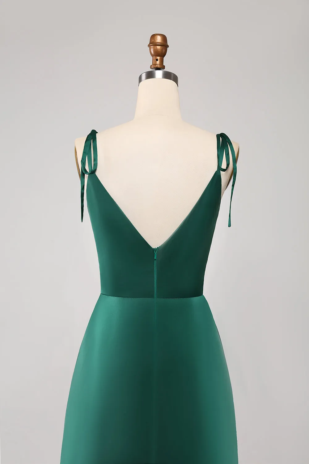 Simple Dark Green Spaghetti Straps Ruched Prom Dress with Slit sold by Zapaka product image thumbnail 5