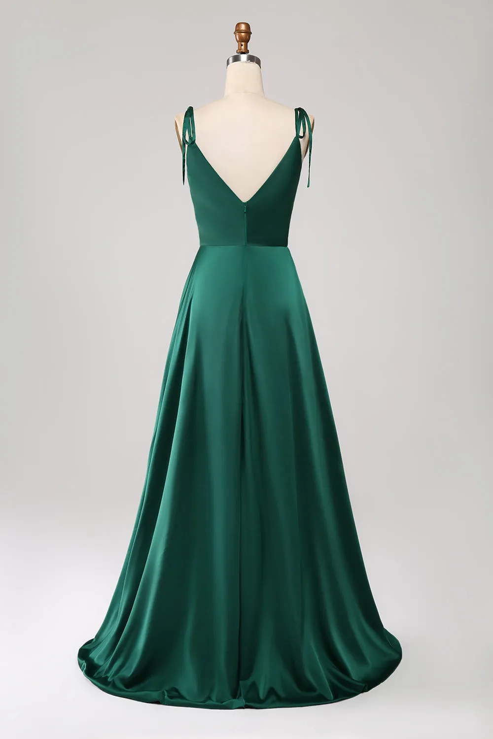 Simple Dark Green Spaghetti Straps Ruched Prom Dress with Slit sold by Zapaka product image thumbnail 2