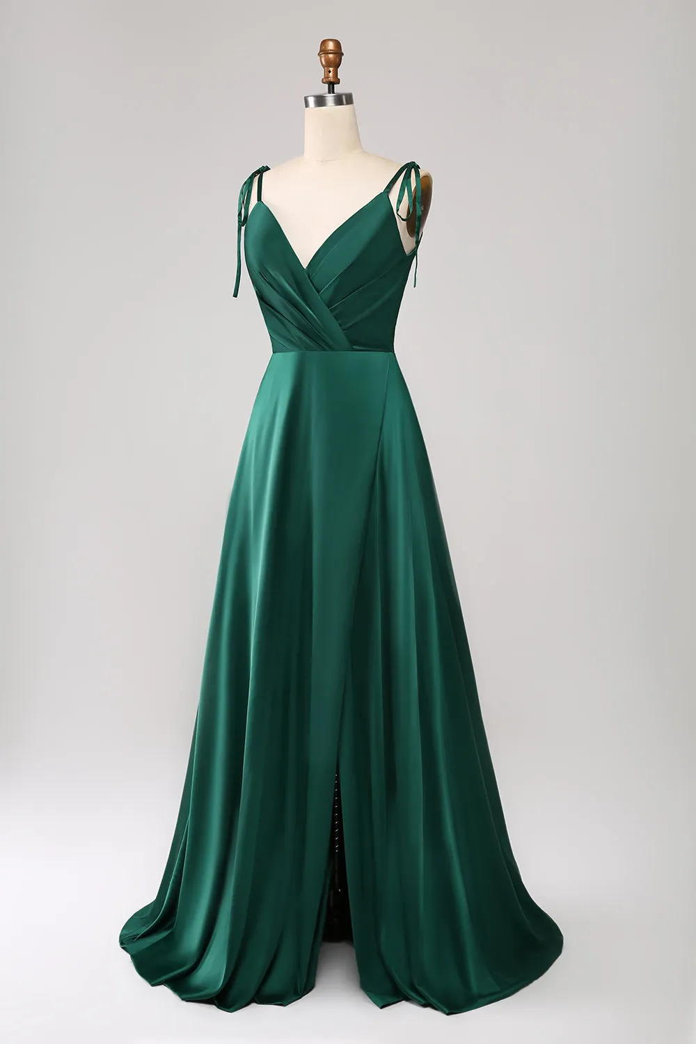 Simple Dark Green Spaghetti Straps Ruched Prom Dress with Slit sold by Zapaka product image thumbnail 3