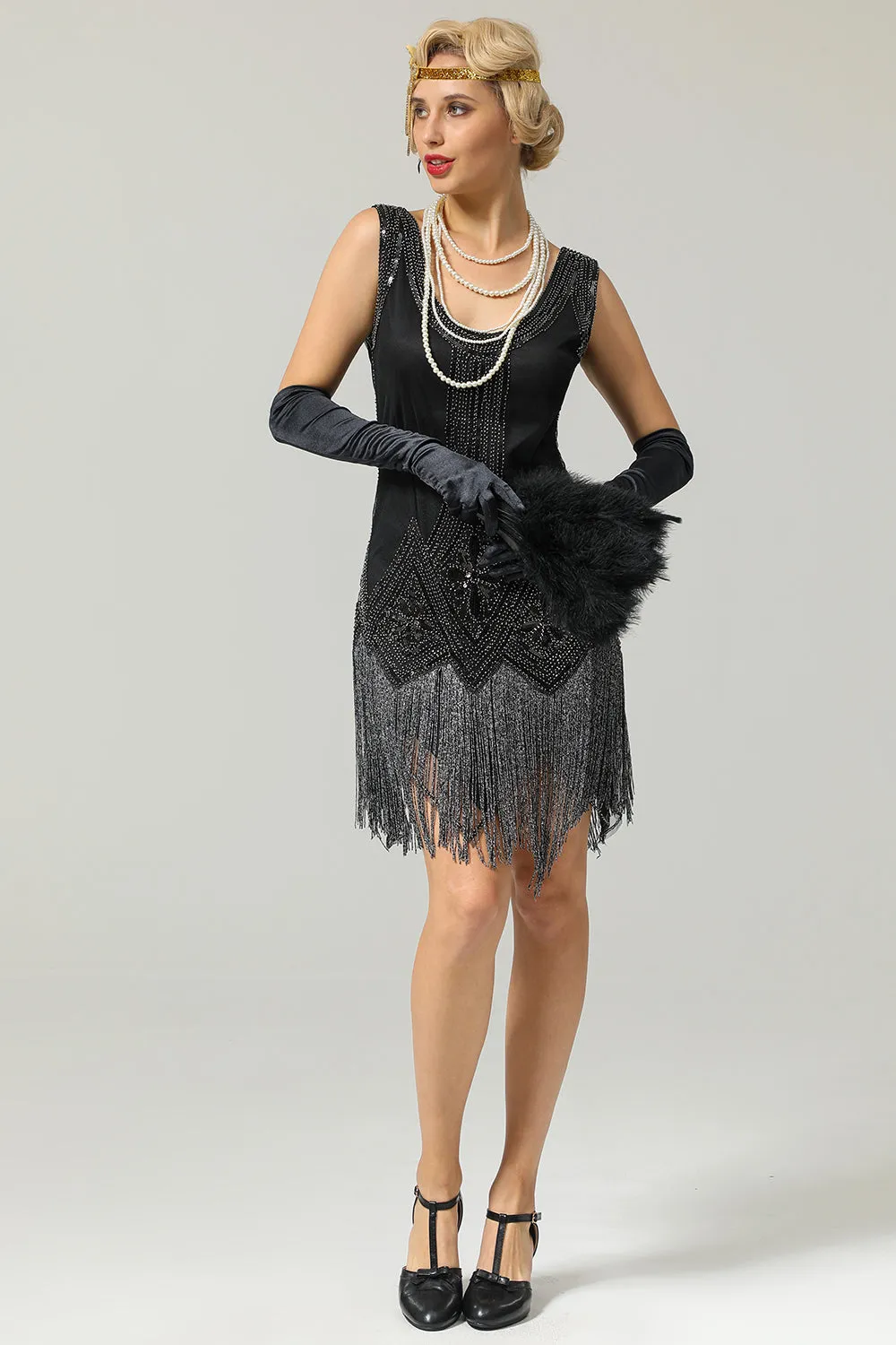 Black 1920s Sequined Flapper Dress sold by Zapaka product image thumbnail 4