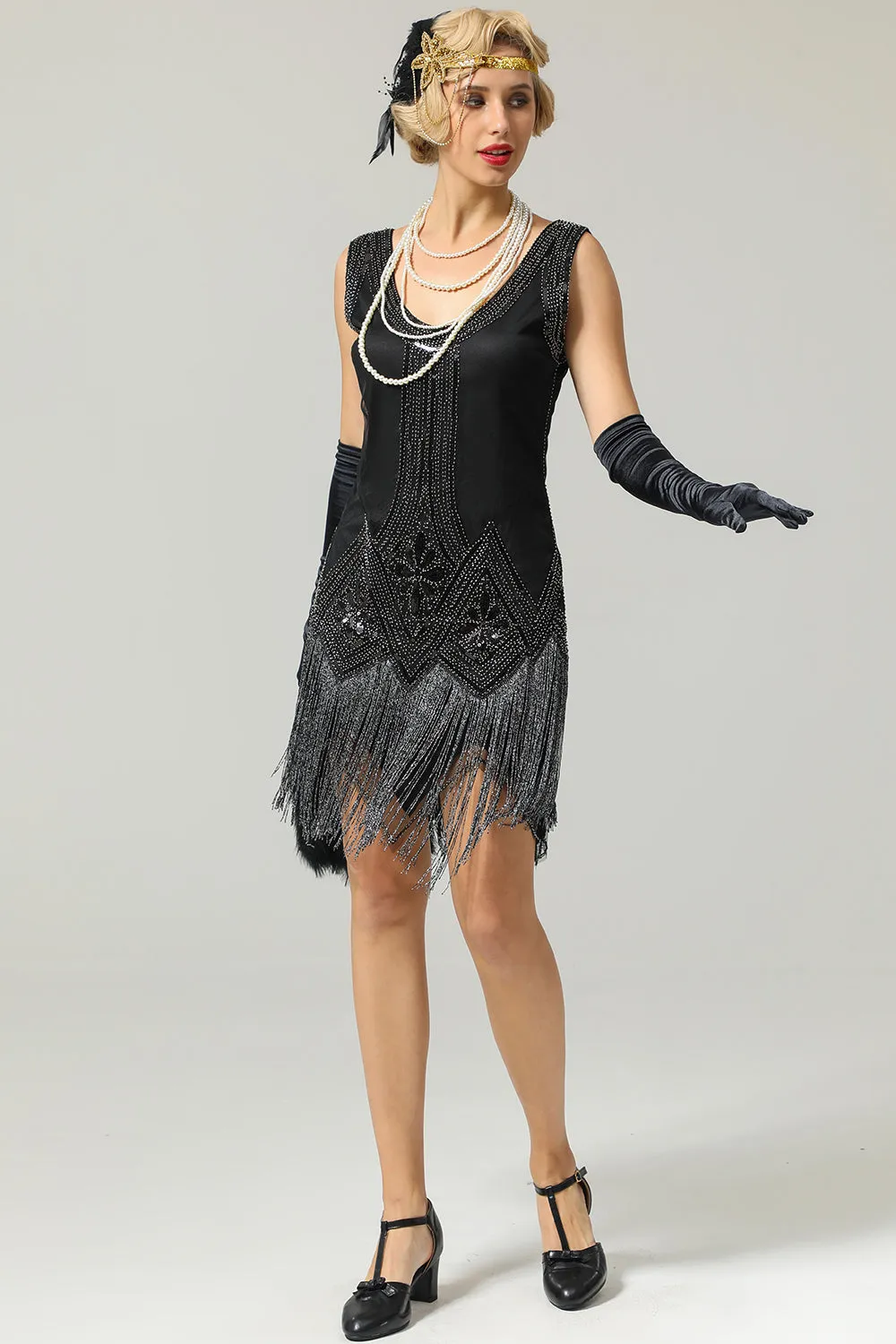 Black 1920s Sequined Flapper Dress sold by Zapaka product image thumbnail 5