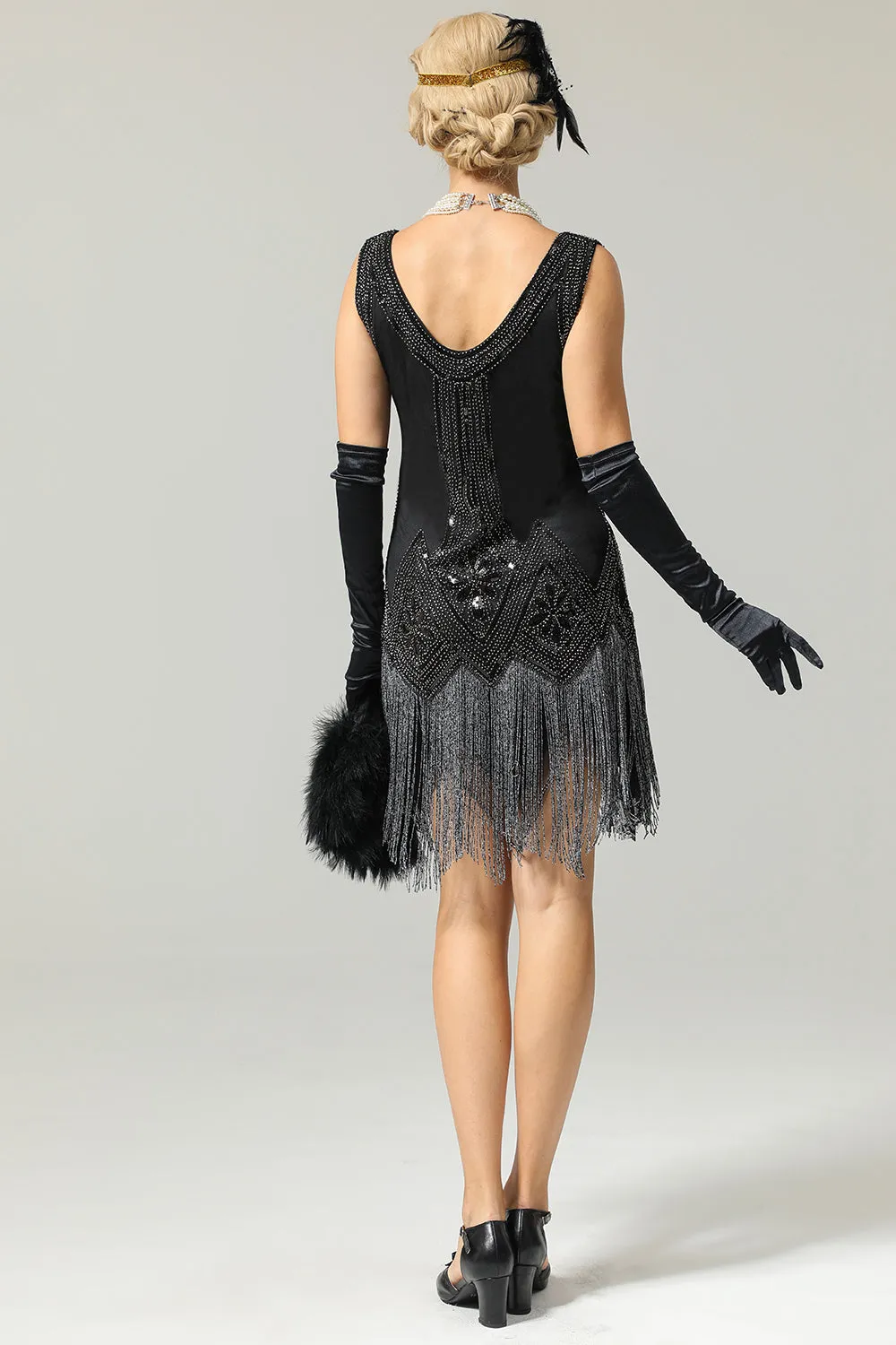 Black 1920s Sequined Flapper Dress sold by Zapaka product image thumbnail 2