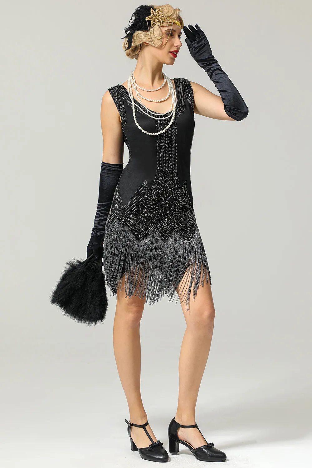 Black 1920s Sequined Flapper Dress sold by Zapaka product image thumbnail 3