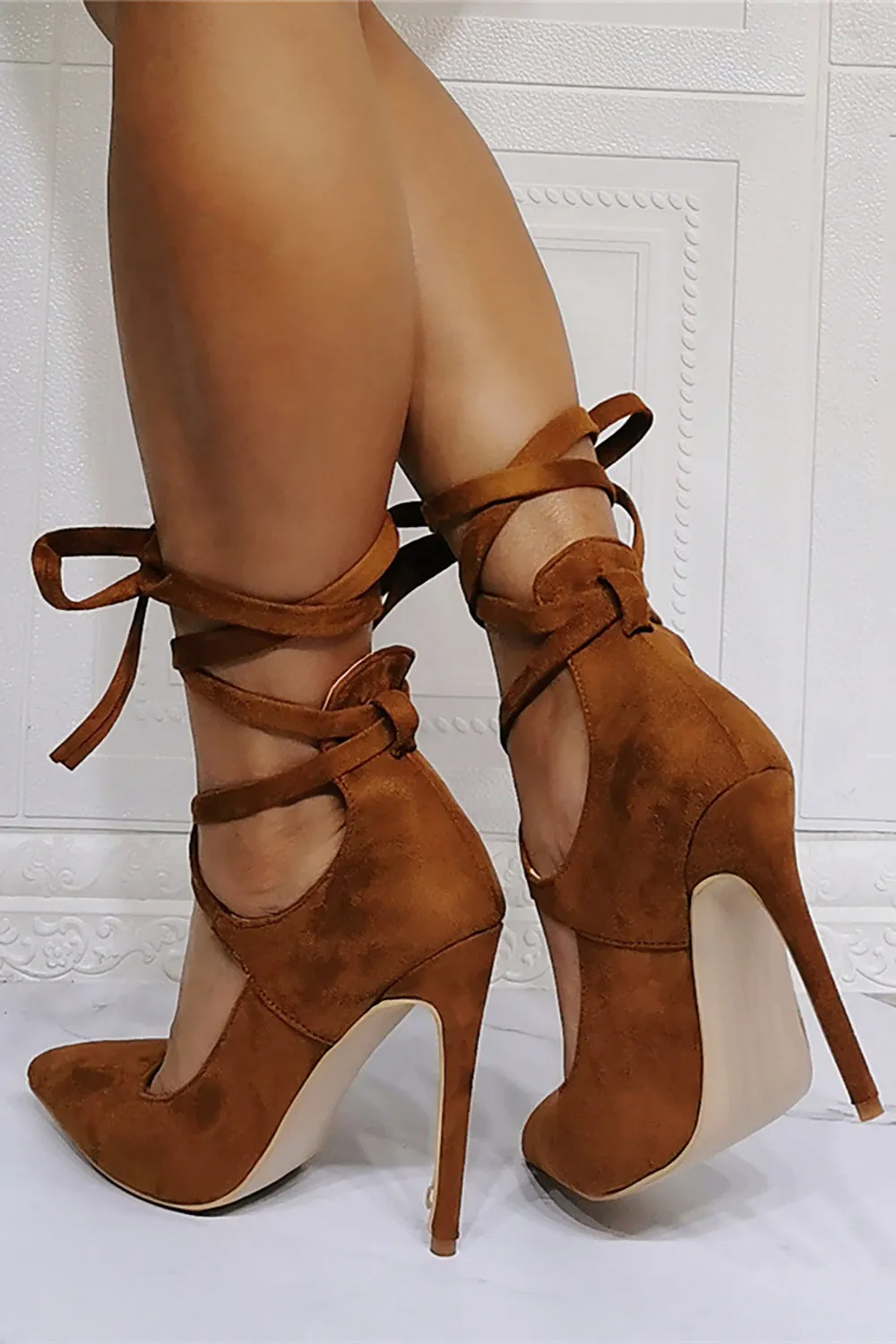 Brown Strappy Stiletto Pointed Toe Shoes sold by Zapaka