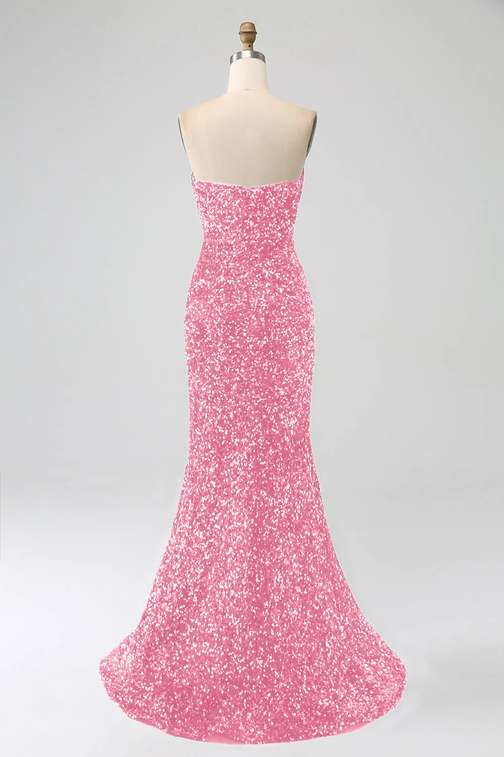 Pink Mermaid Strapless Sequins Long Prom Dress With Slit sold by Zapaka product image thumbnail 2