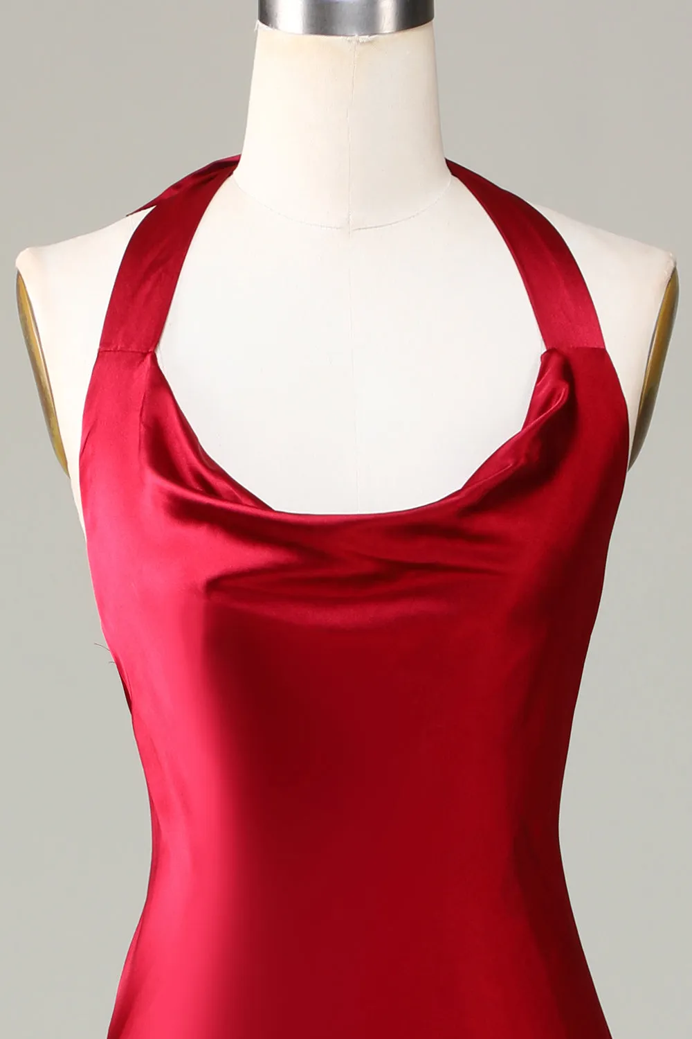 Halter Sleeveless Burgundy Long Bridesmaid Dress with Slit sold by Zapaka product image thumbnail 4