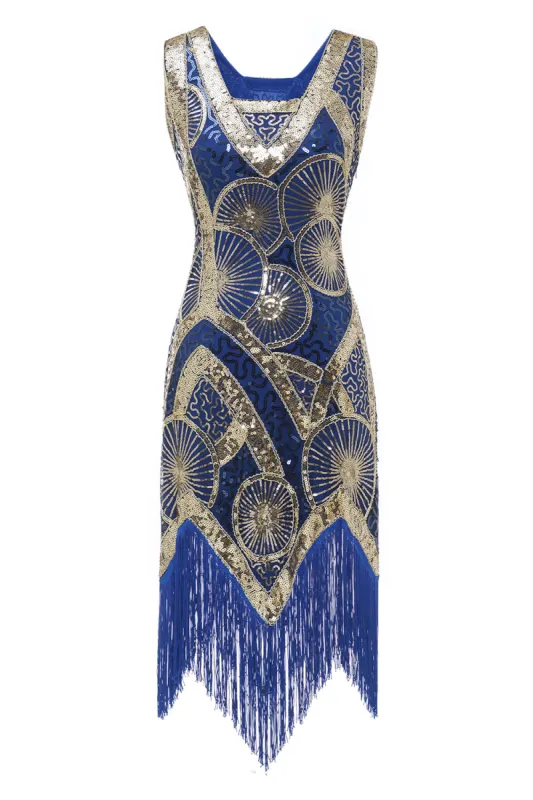 Blue Sequins Fringe 1920s Dress sold by Zapaka