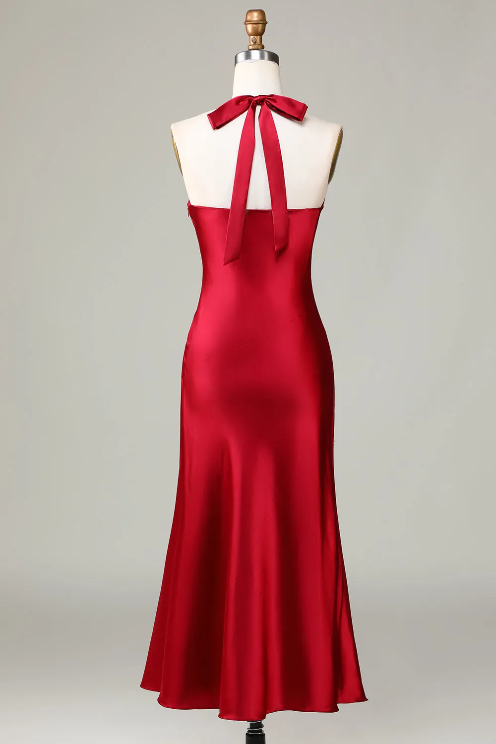 Halter Sleeveless Burgundy Long Bridesmaid Dress with Slit sold by Zapaka product image thumbnail 2