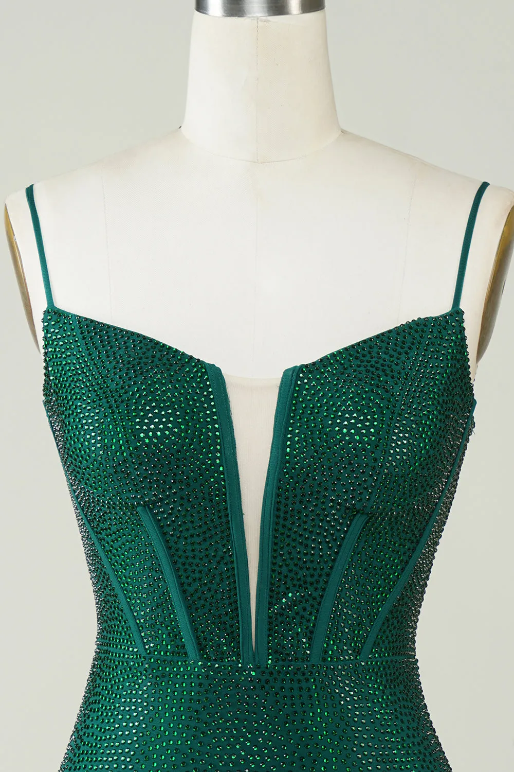 Sparkly Bodycon Spaghetti Straps Dark Green Short Homecoming Dress with Beading sold by Zapaka product image thumbnail 4