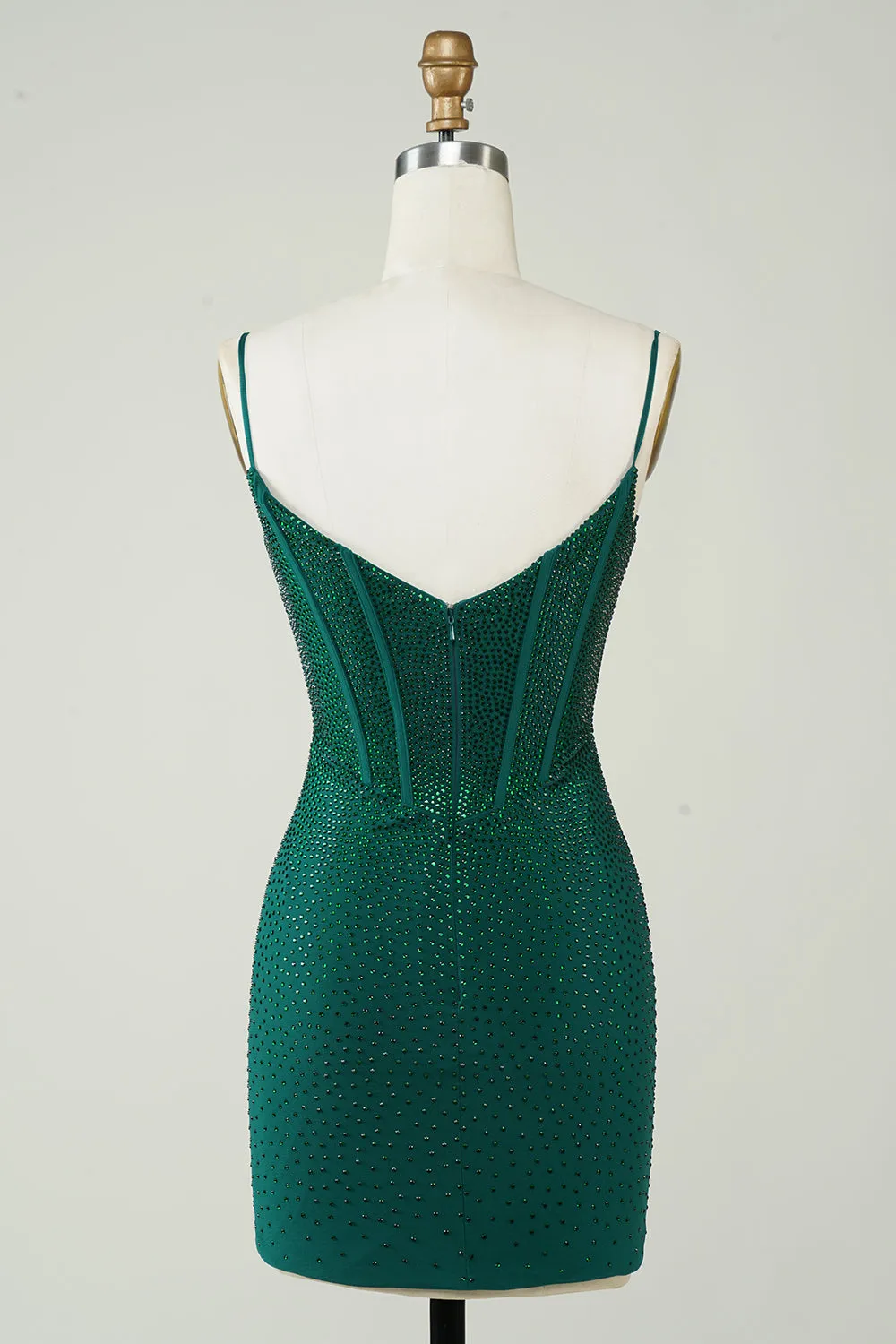 Sparkly Bodycon Spaghetti Straps Dark Green Short Homecoming Dress with Beading sold by Zapaka product image thumbnail 2