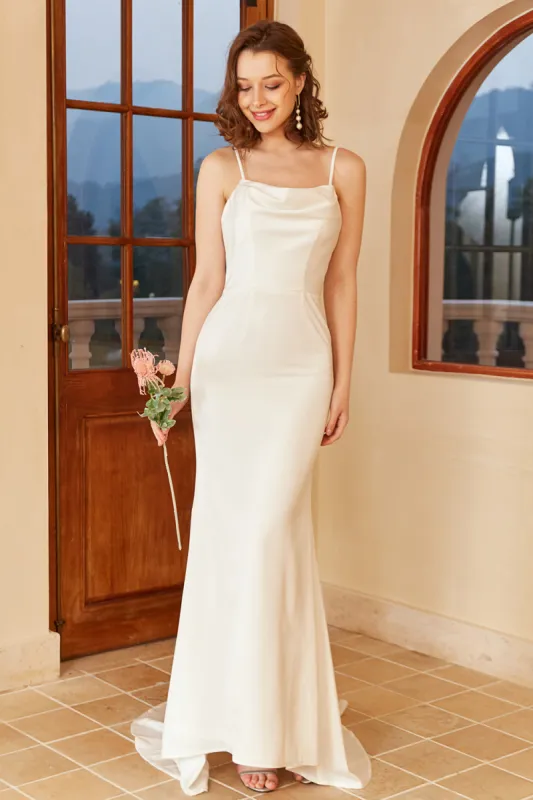 White Spaghetti Straps Simple Wedding Dress sold by Zapaka