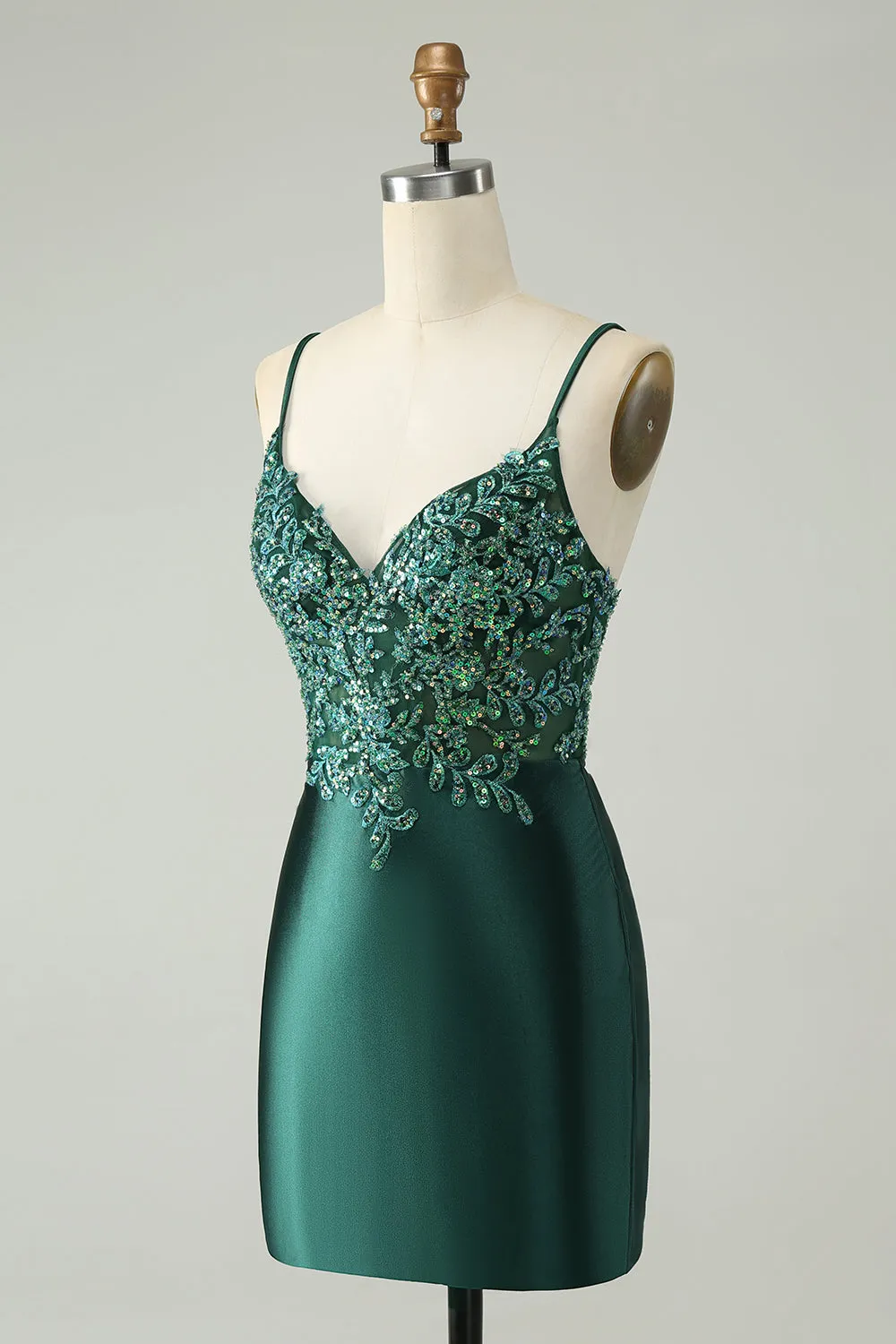 Glitter Dark Green Tight V Neck Short Homecoming Dress with Sequins sold by Zapaka product image thumbnail 3