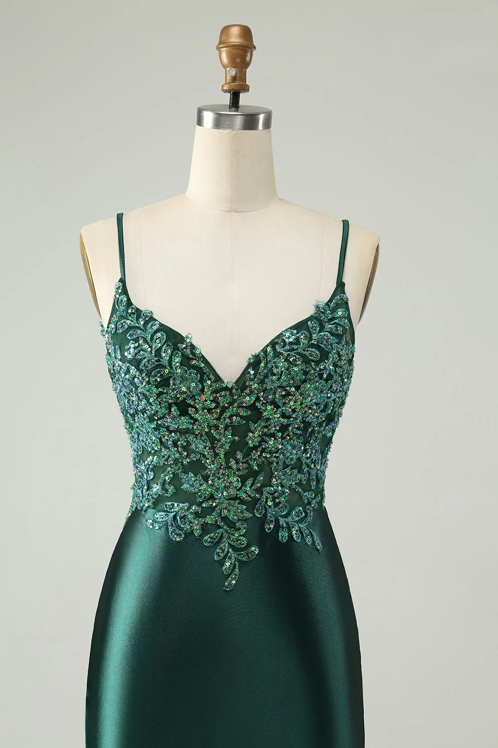 Glitter Dark Green Tight V Neck Short Homecoming Dress with Sequins sold by Zapaka product image thumbnail 4