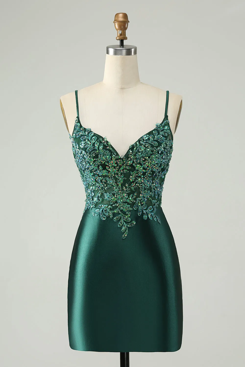 Glitter Dark Green Tight V Neck Short Homecoming Dress with Sequins sold by Zapaka