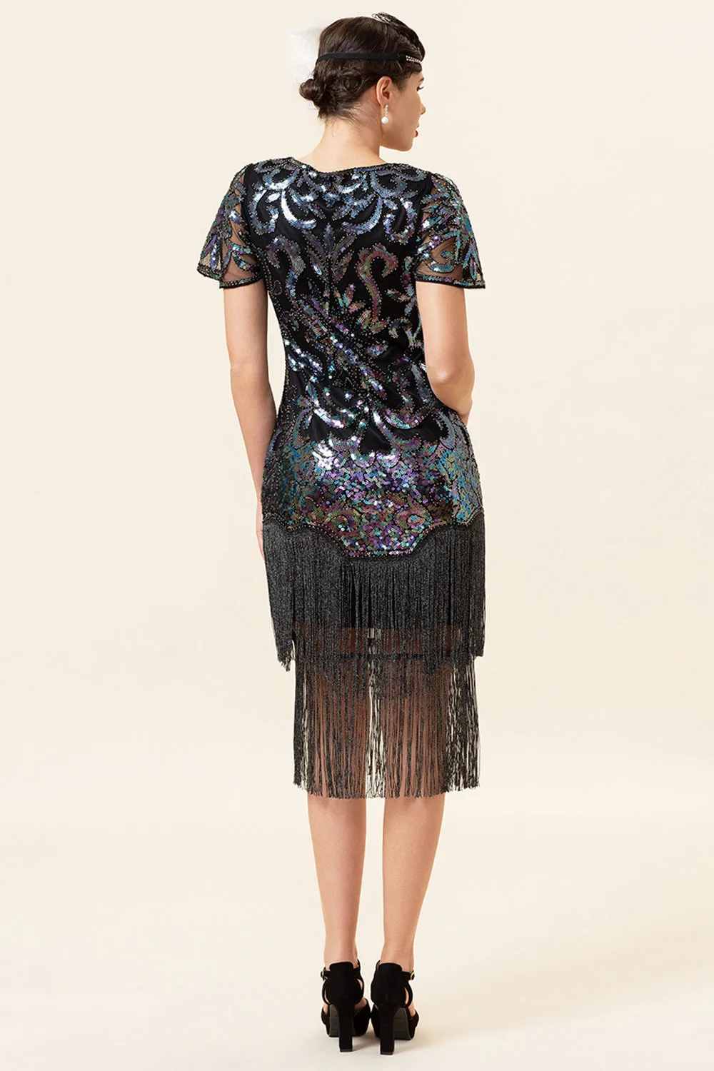 Black Sequins Fringed Gatsby Dress with 20s Accessories Set sold by Zapaka product image thumbnail 2