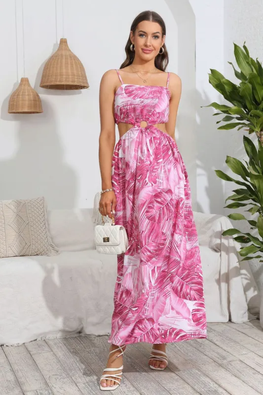 Pink Palm Leaf Printed Summer Dress sold by Zapaka
