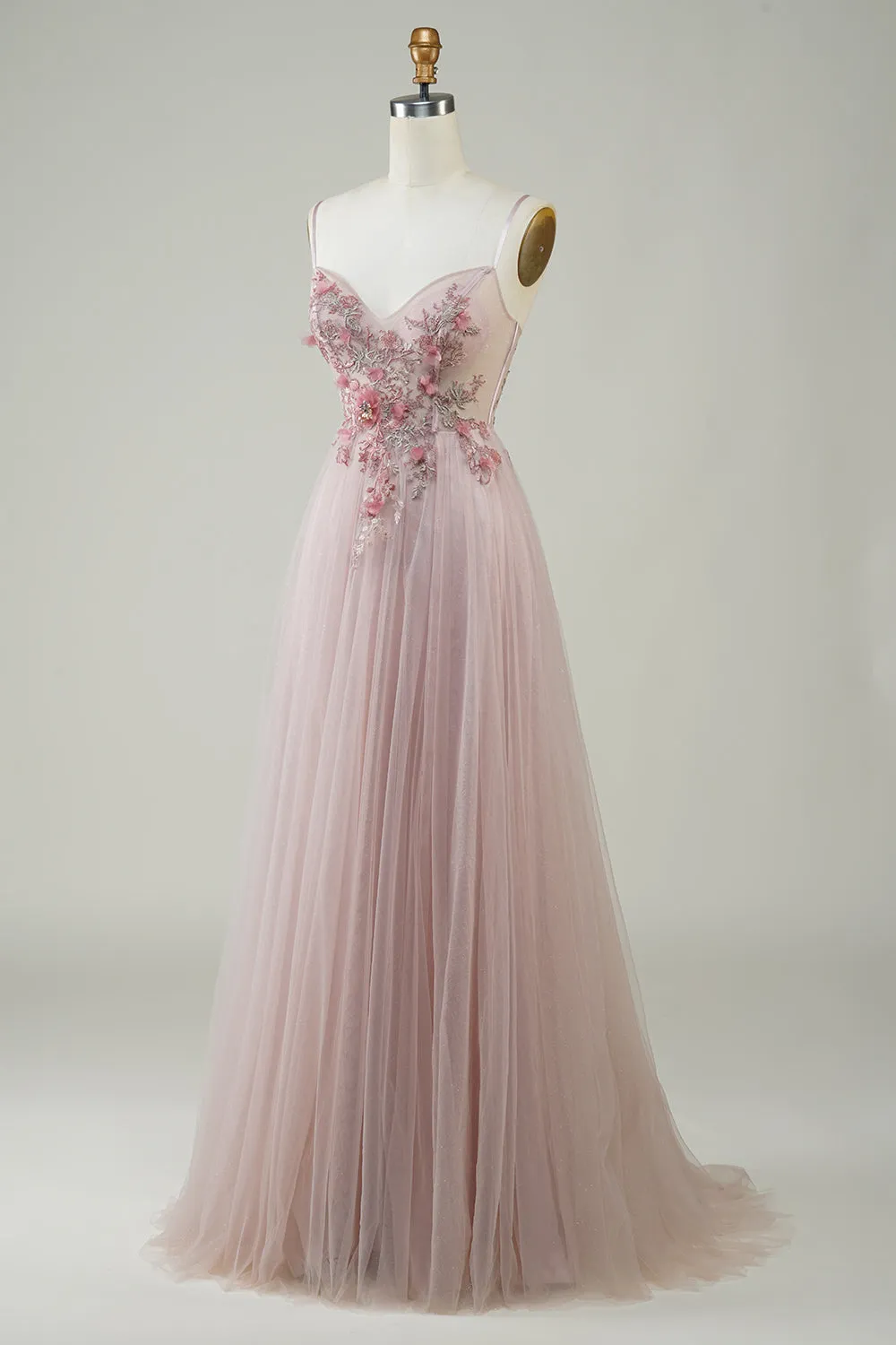 Blush Corset A-Line Long Prom Dress with Flowers sold by Zapaka product image thumbnail 3