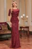Burgundy Mermaid Round Neck Sequins Long Prom Dress sold by Zapaka