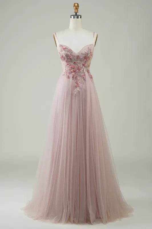 Blush Corset A-Line Long Prom Dress with Flowers sold by Zapaka