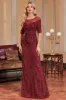 Burgundy Mermaid Round Neck Sequins Long Prom Dress sold by Zapaka
