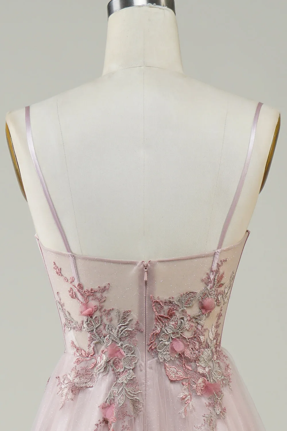 Blush Corset A-Line Long Prom Dress with Flowers sold by Zapaka product image thumbnail 5