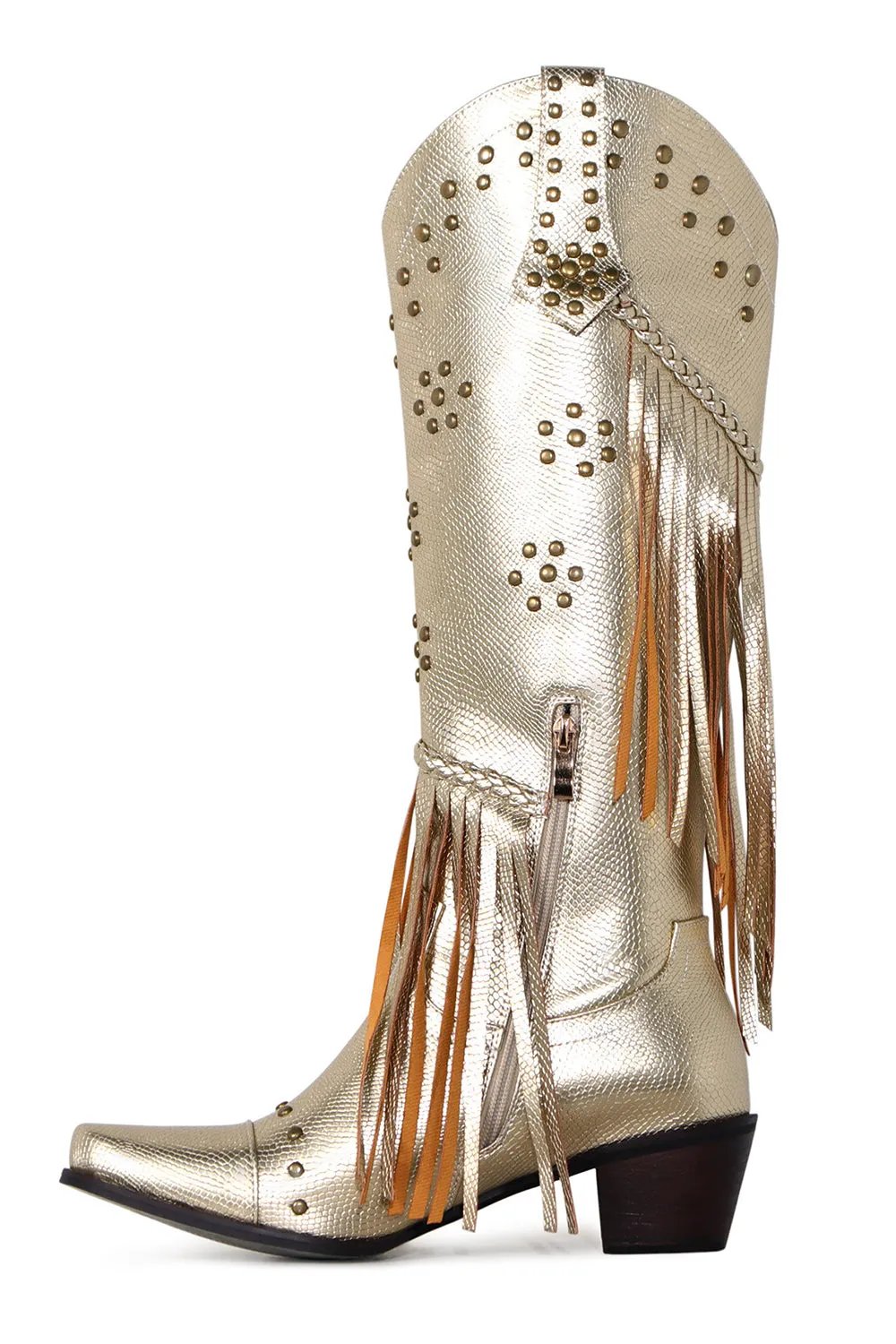 Women's Black Beaded Fringes Pointed Toe Chunky Hell Boots sold by Zapaka product image thumbnail 5